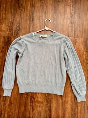 LOFT Pale Blue Puff-Sleeve Crewneck Sweater, Size Large Petites